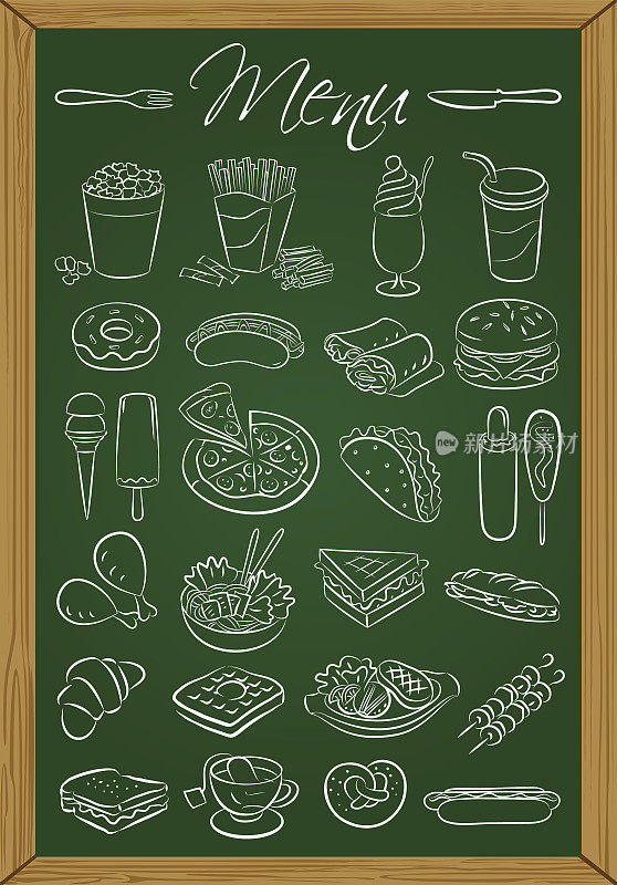 食物菜单在黑板上