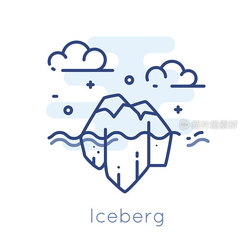 图标冰山在白色的背景。细线平面设计。