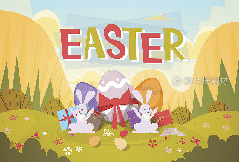 复活节兔子装饰彩蛋贺卡