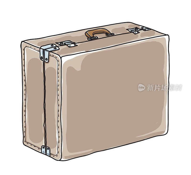 棕色行李箱，手提箱，复古手绘可爱的矢量艺术插图