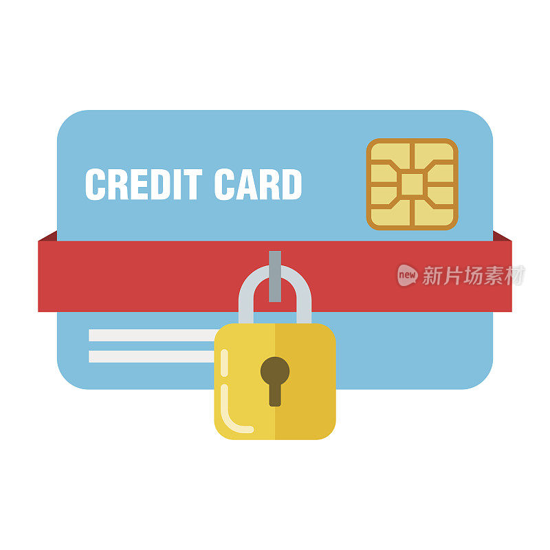 银行或信用卡保护的概念。锁在一张塑料卡片上。你的钱的安全。优质矢量插图在平面风格孤立在白色背景。
