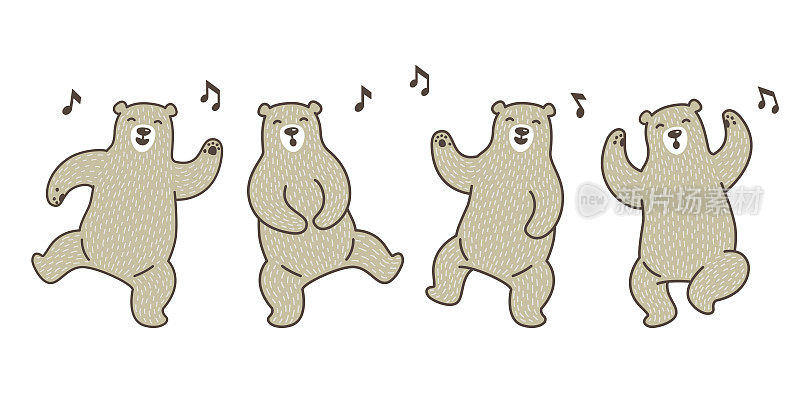 北极熊音乐图标北极熊舞蹈涂鸦矢量插图