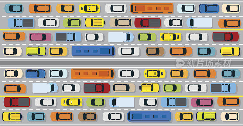 路上交通堵塞的车辆