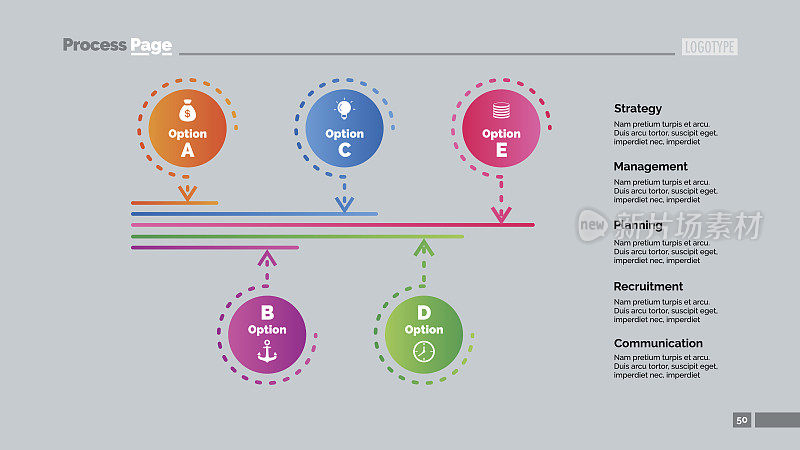 5个选项过程幻灯片模板