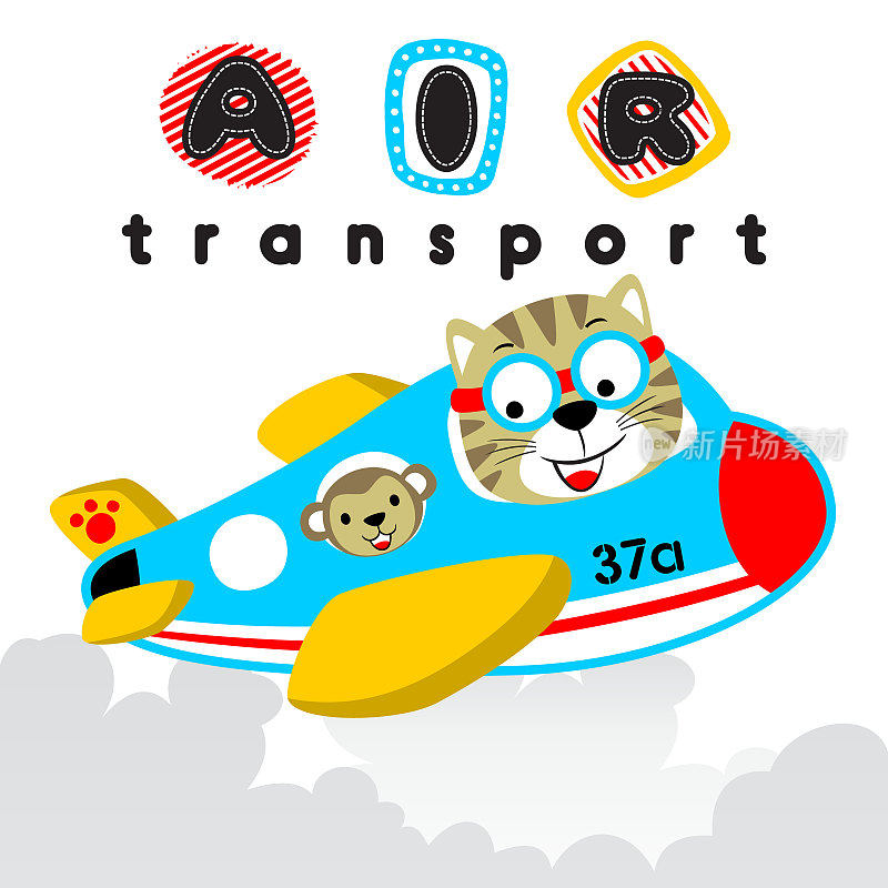 猫和猴子在飞机上的卡通