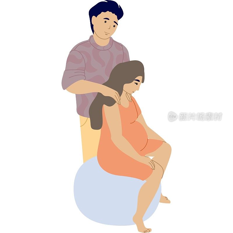 老公按摩孕妇肩部矢量图标生孩子位置概念