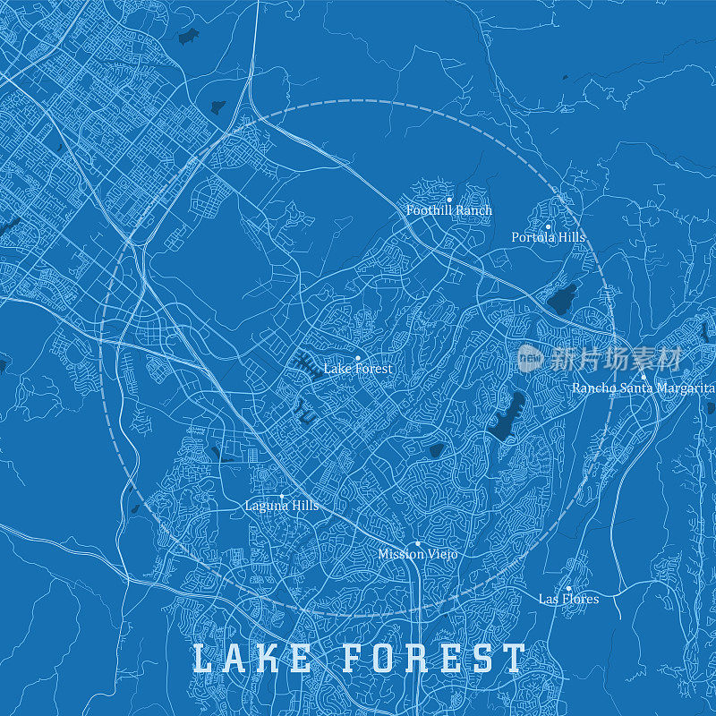 湖森林CA城市矢量地图蓝色文本