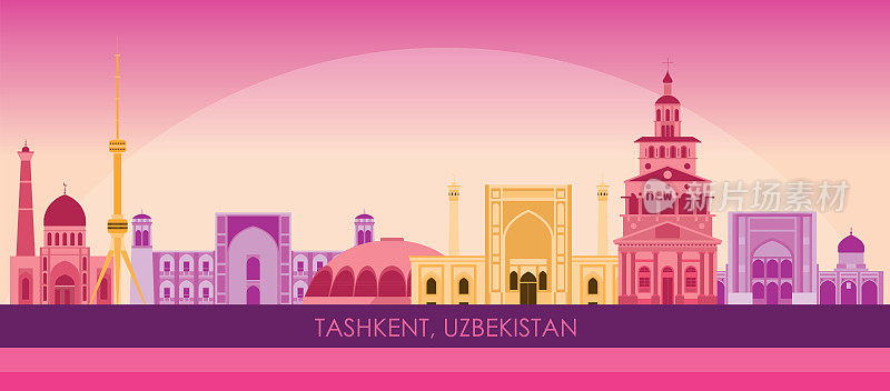 乌兹别克斯坦塔什干市的日落全景