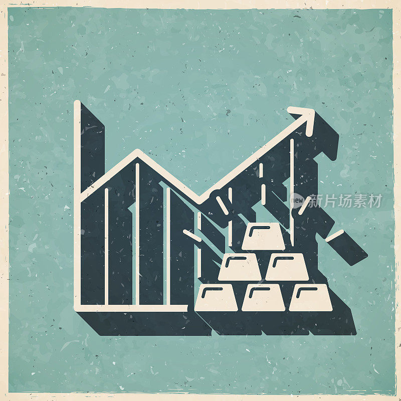 黄金价格上涨图表。图标复古复古风格-旧纹理纸