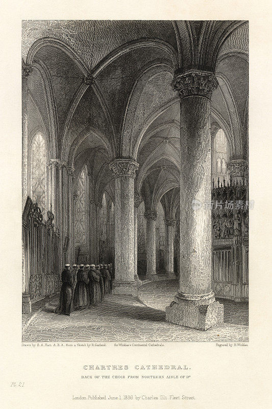 法国大教堂，沙特尔大教堂，鲁昂，法国，古董法国雕刻，1837年