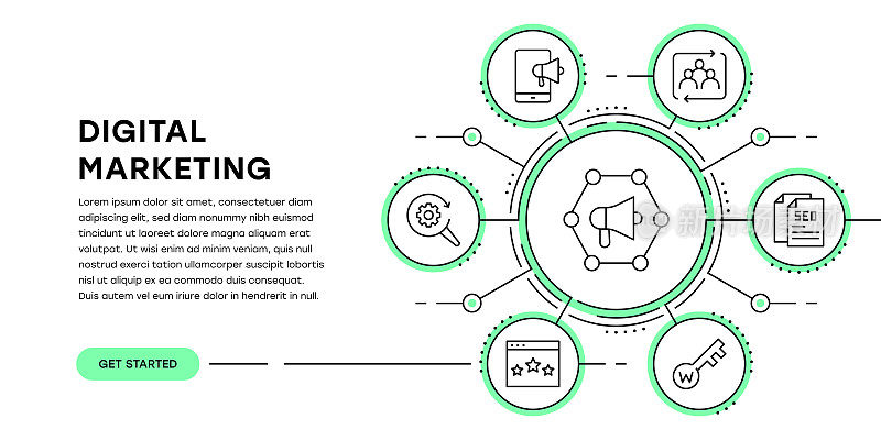 数字营销网络横幅与信息图表