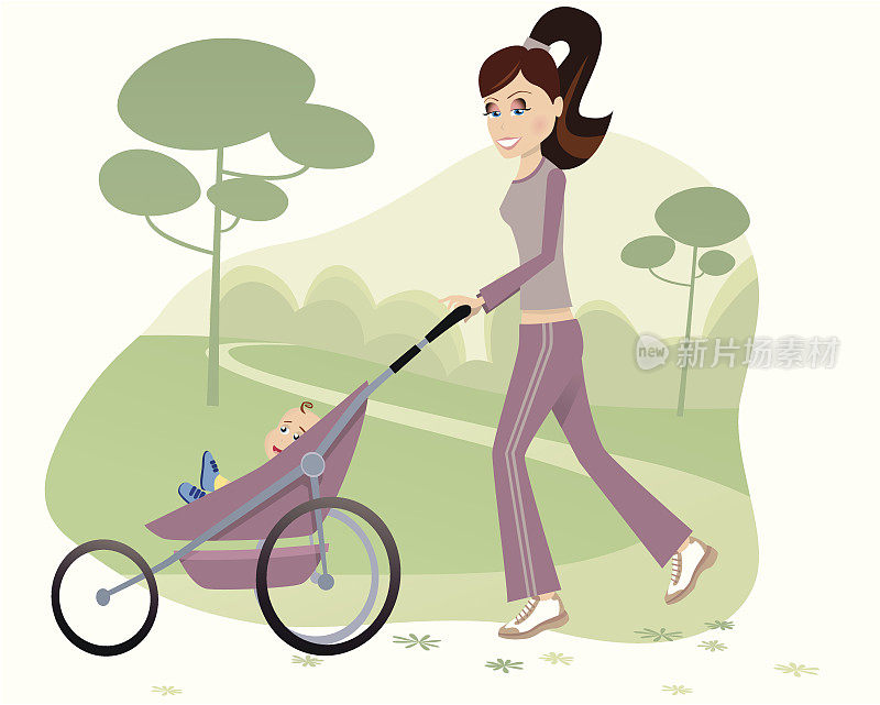 慢跑的母亲与婴儿推车
