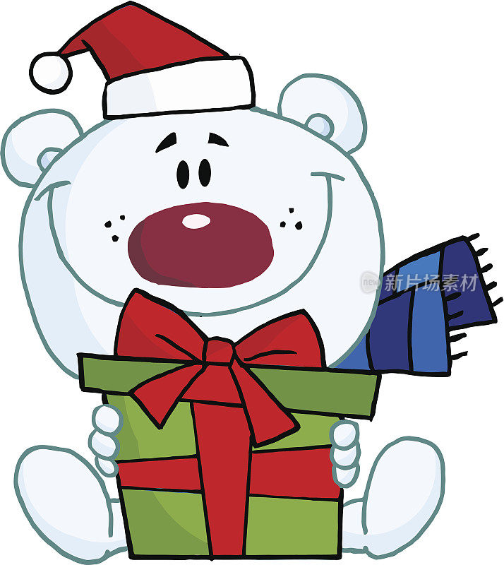 圣诞北极熊拿着礼物