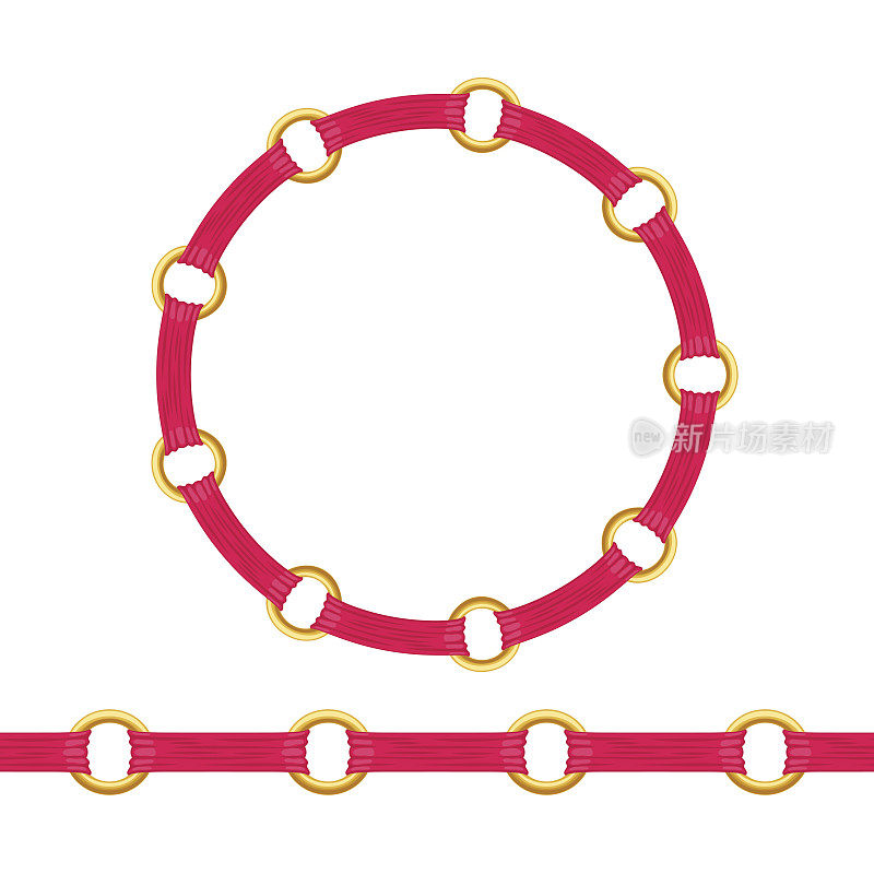 金链手镯或项链与红色织物丝带向量