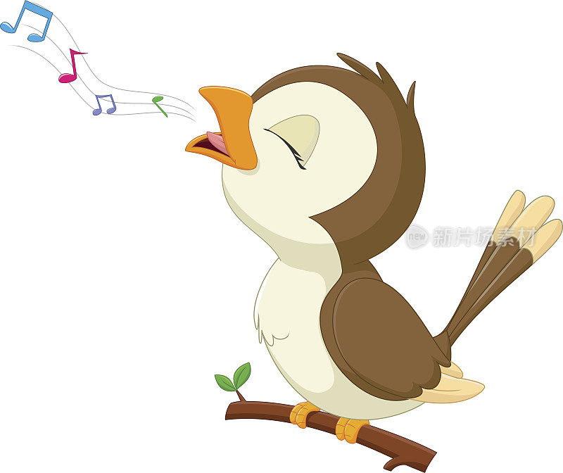 可爱的卡通小鸟在唱歌