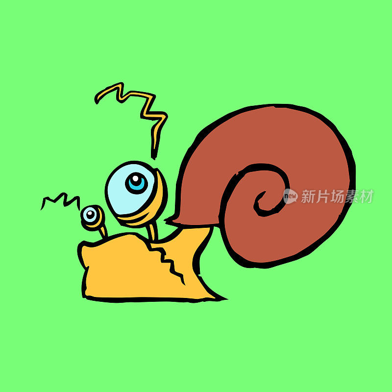 卡通蜗牛在某处爬行。矢量插图。