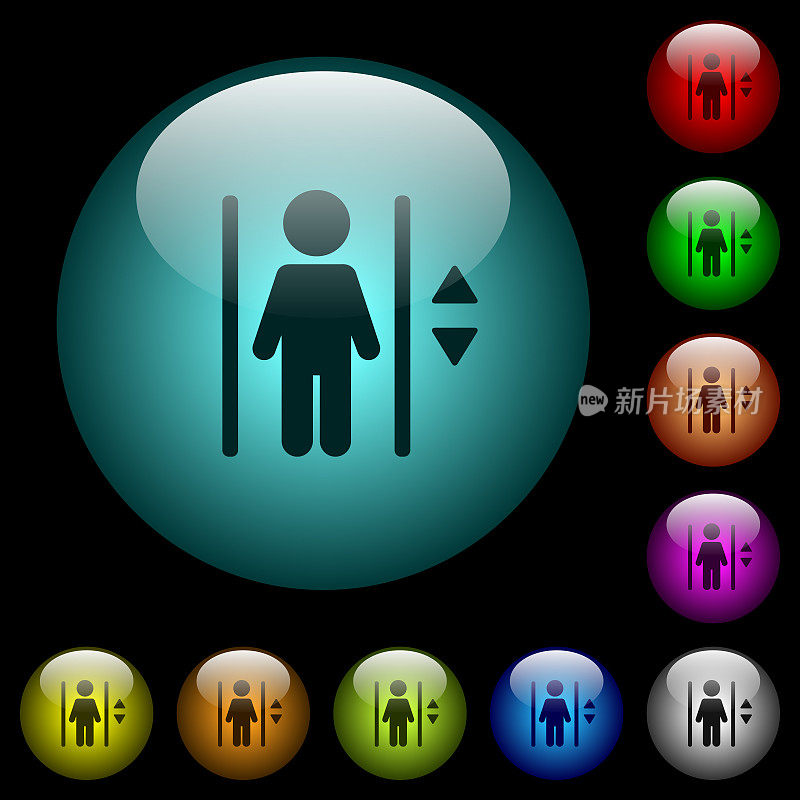 电梯的彩色灯光玻璃按钮图标