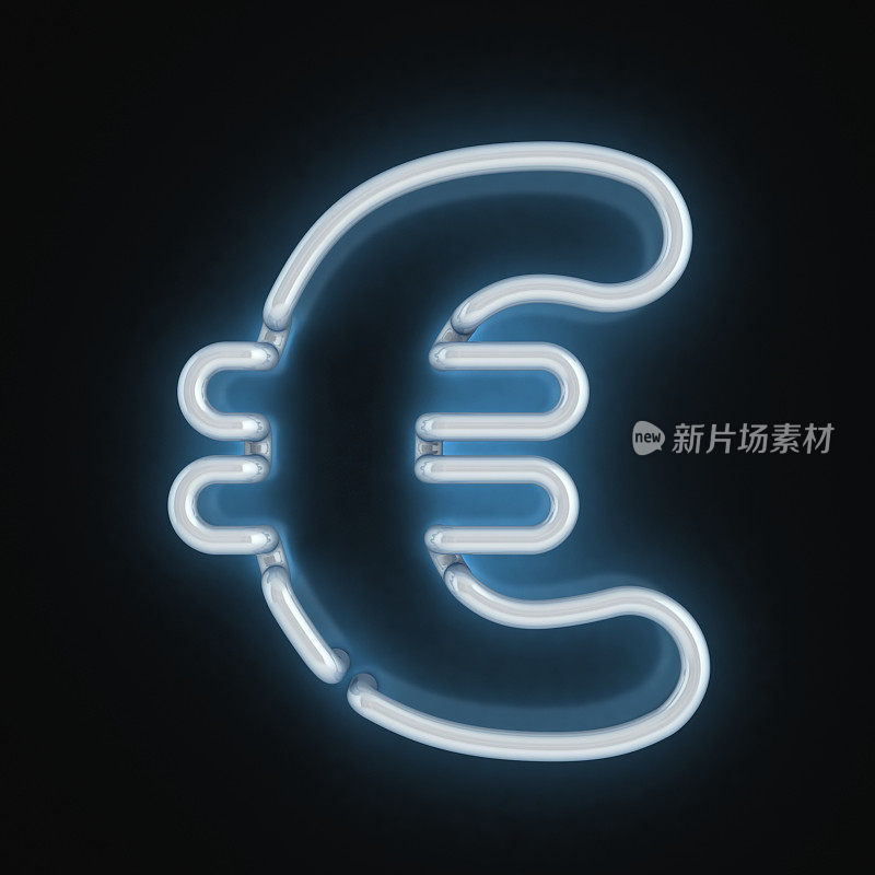 霓虹灯光字体欧元符号3d插图