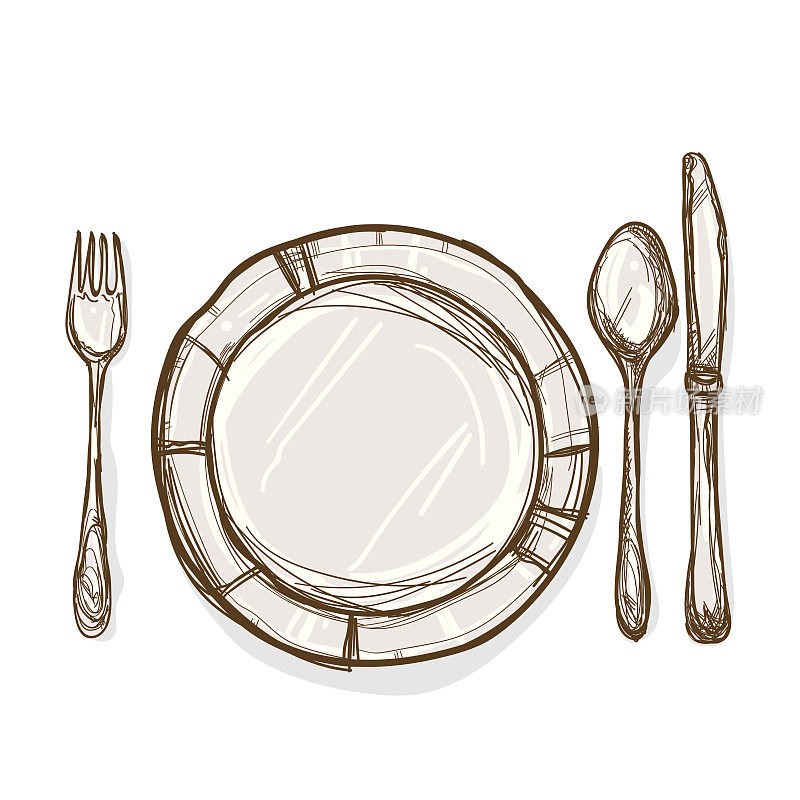 盘子，勺子，叉，刀，手绘图形对象