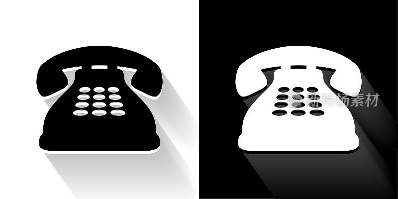 家庭电话黑白图标与长影子