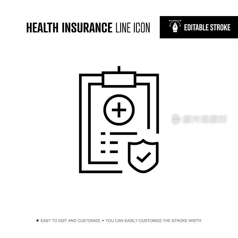 健康保险线图标-可编辑的描边