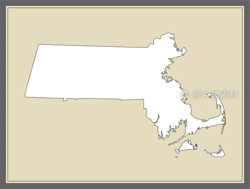 马萨诸塞州轮廓矢量地图制图学