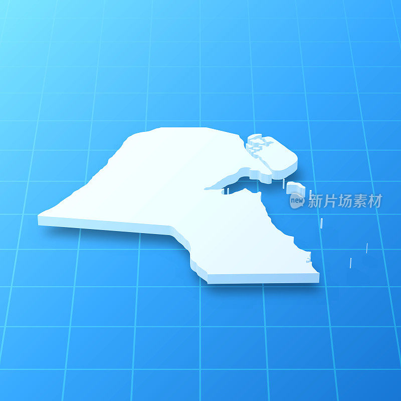 蓝色背景的科威特3D地图