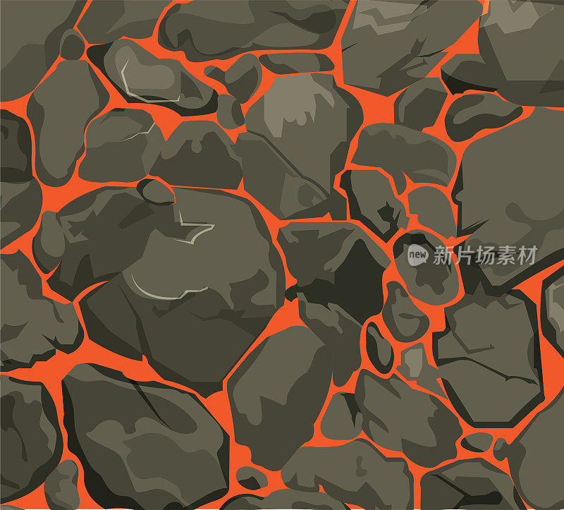火山岩石与熔岩背景矢量