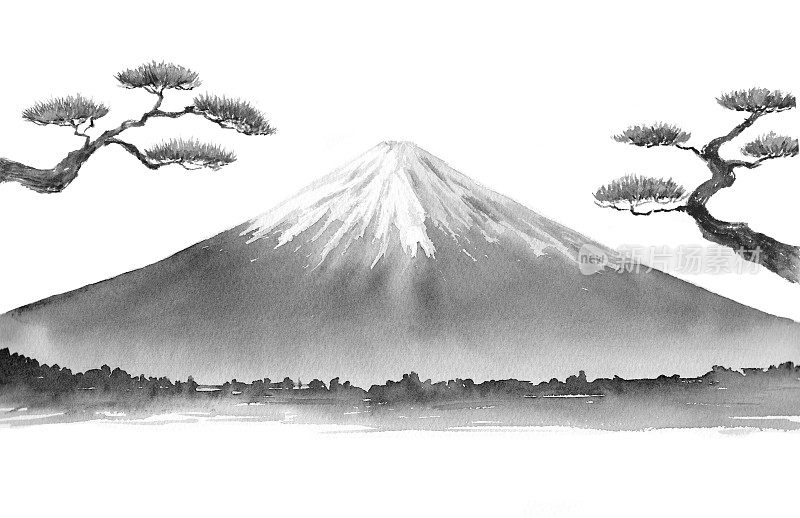 伏子山松树水墨画。