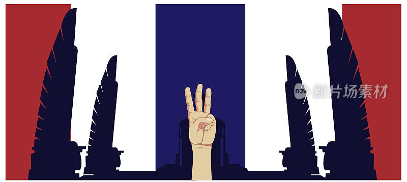 提高3手指。泰国民主的需求。旗帜现代的理念和理念。