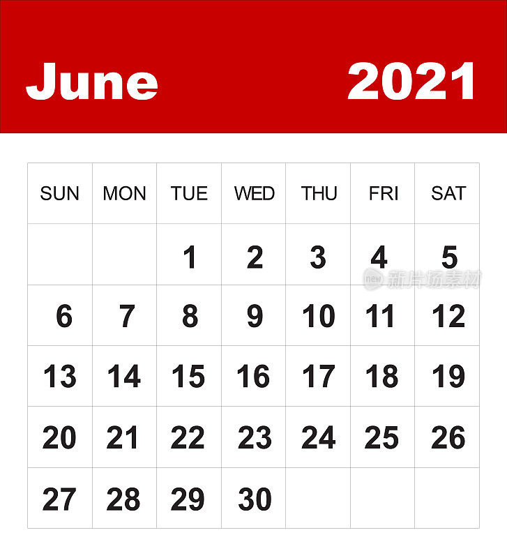 2021年6月日历