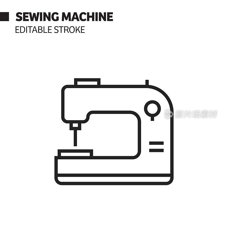 缝纫机线图标，轮廓向量符号插图。