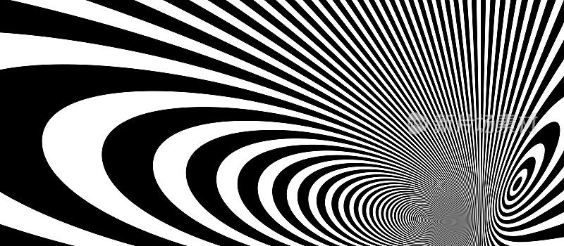 抽象op艺术黑白线在超3D透视矢量抽象背景，艺术插图迷幻的线性图案，催眠的光学错觉。
