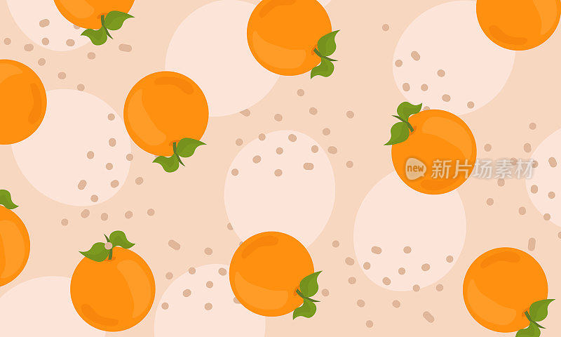 孟菲斯花水果图案的橘子与树叶