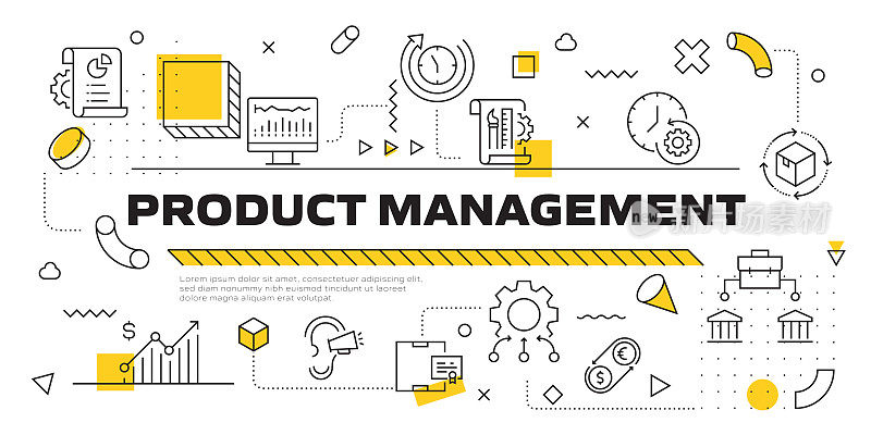 产品管理相关的现代线条风格矢量插图