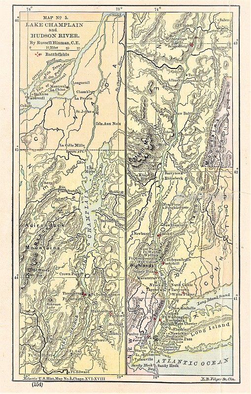 尚普兰湖和哈德逊河地图，法印战争