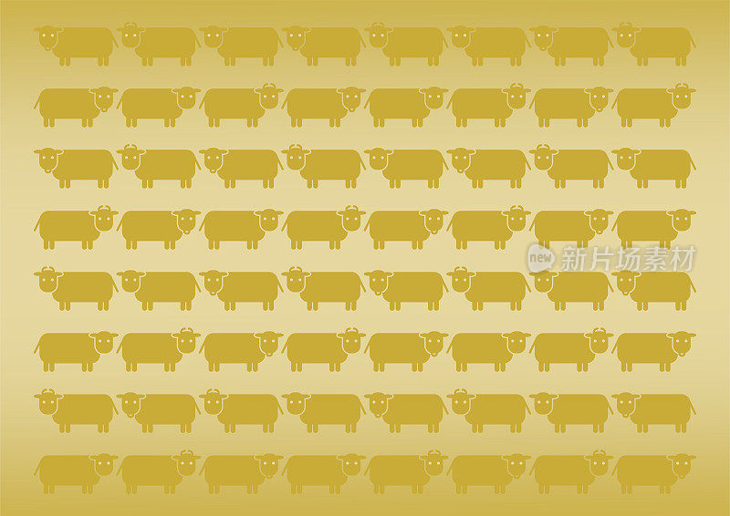 牛的矢量插图。牛，牛，牛。金色背景图案。