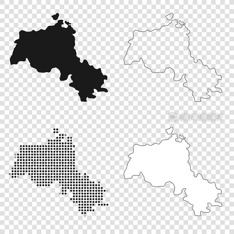 库尔德斯坦地图设计-黑色，轮廓，马赛克和白色