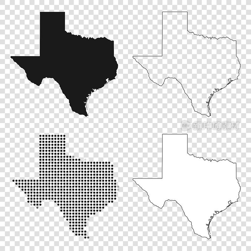 德州地图设计-黑色，轮廓，马赛克和白色