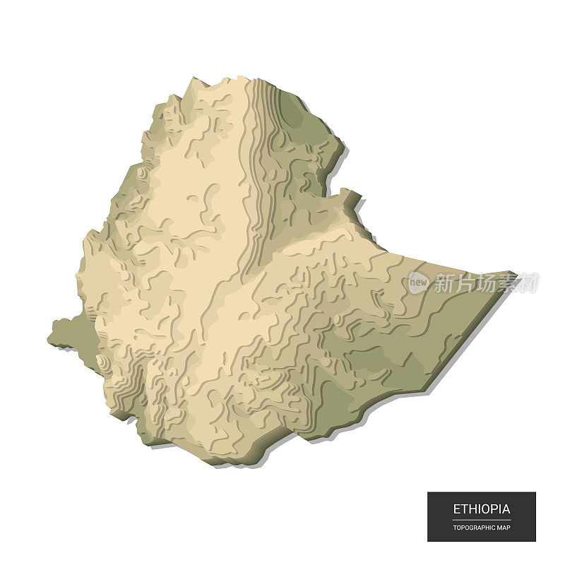 埃塞俄比亚地图-三维数字高海拔地形图。三维矢量插图。彩色浮雕，崎岖地形。制图学和拓扑学。