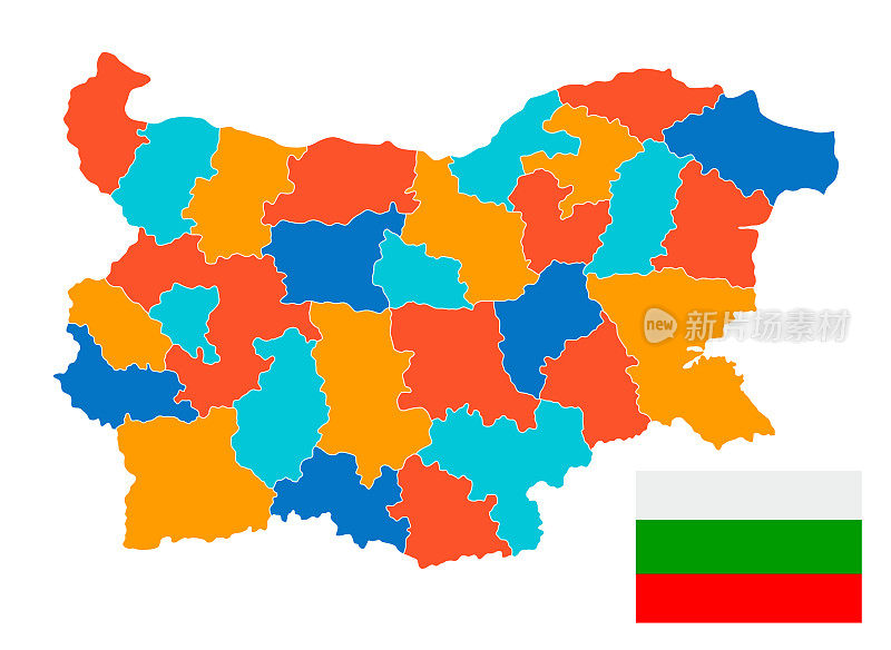 保加利亚国旗地图。带区域的矢量图