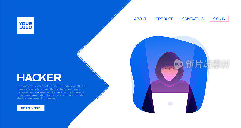 黑客，计算机犯罪概念矢量插图登陆页面模板，网站横幅，广告和营销材料，在线广告，业务演示等。