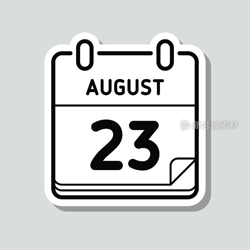 8月23日。灰色背景上的图标贴纸