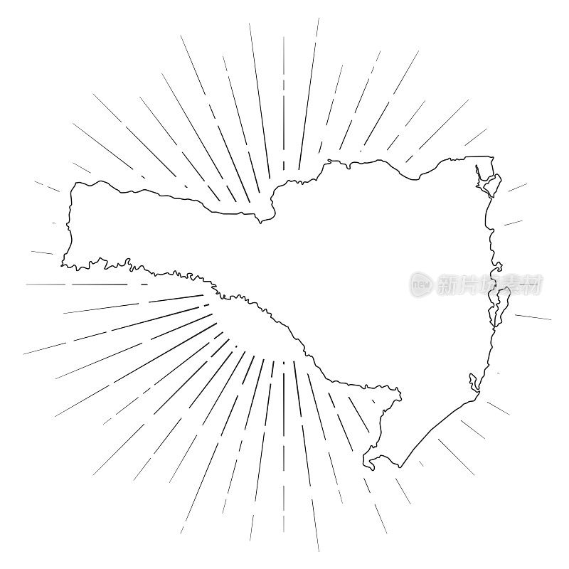 圣卡塔琳娜地图与阳光在白色的背景