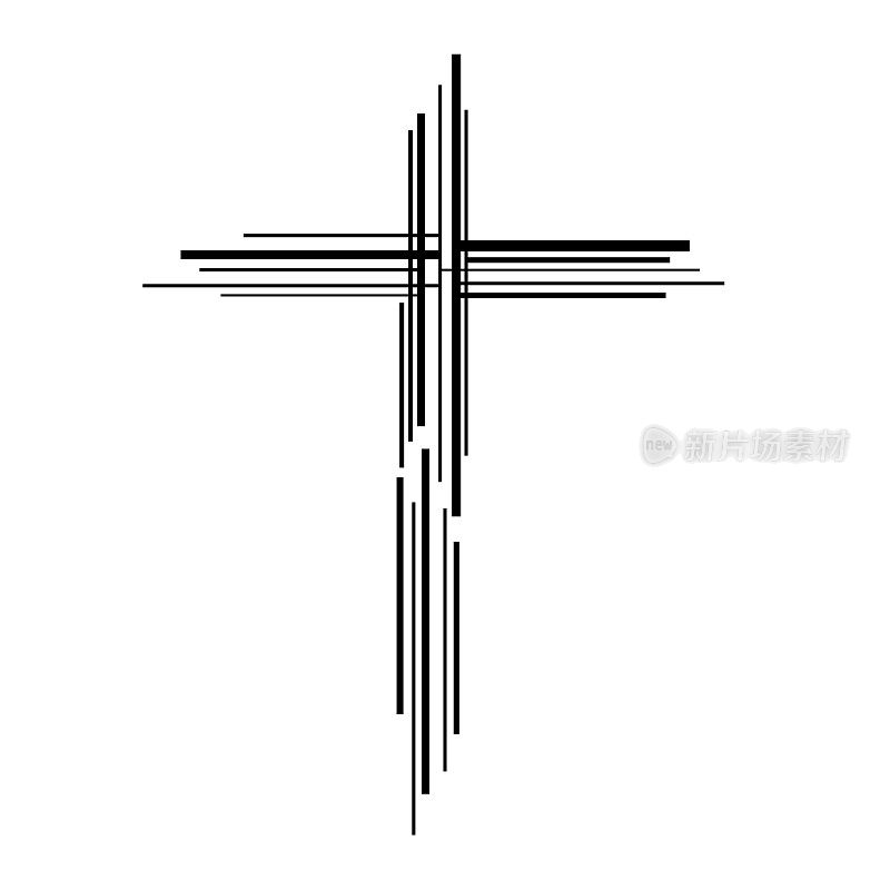 抽象的十字架。基督教的象征。线的迹象