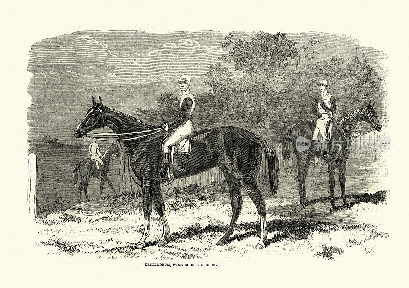 英国纯种马“锅鼓”，1861年赢得德比赛马