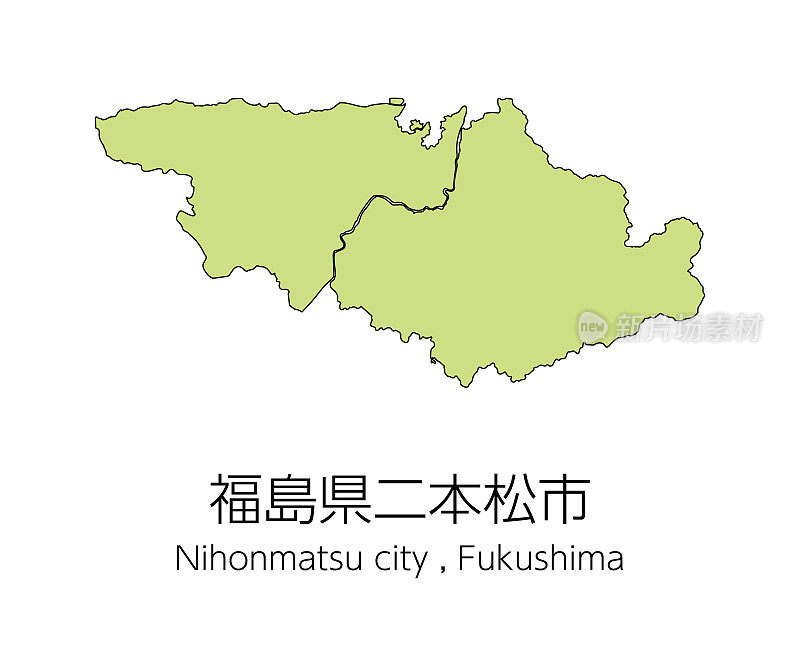 日本福岛县二本松市地图。翻译过来就是:“福岛县二本松市。”