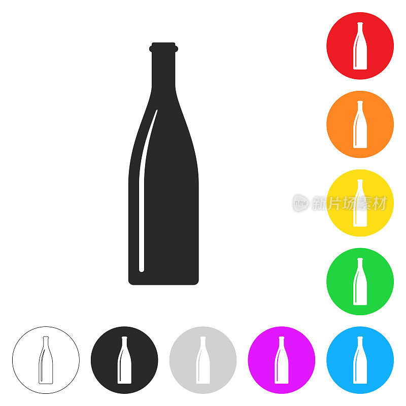 瓶子。按钮上不同颜色的平面图标