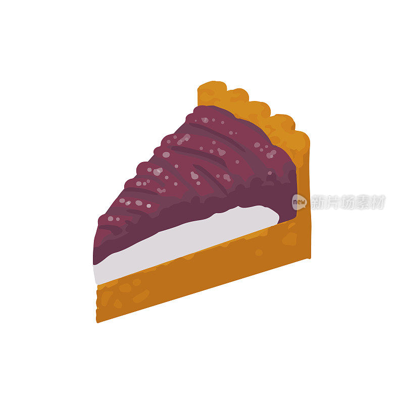 插图:一片紫薯挞。等距彩色插图。食物的剪贴艺术。