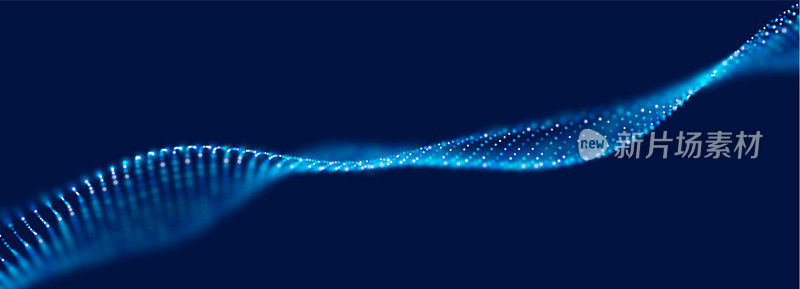 蓝色粒子波。摘要技术流程背景。声音网格图案或网格景观。数字数据结构由点元素组成。未来的矢量图。